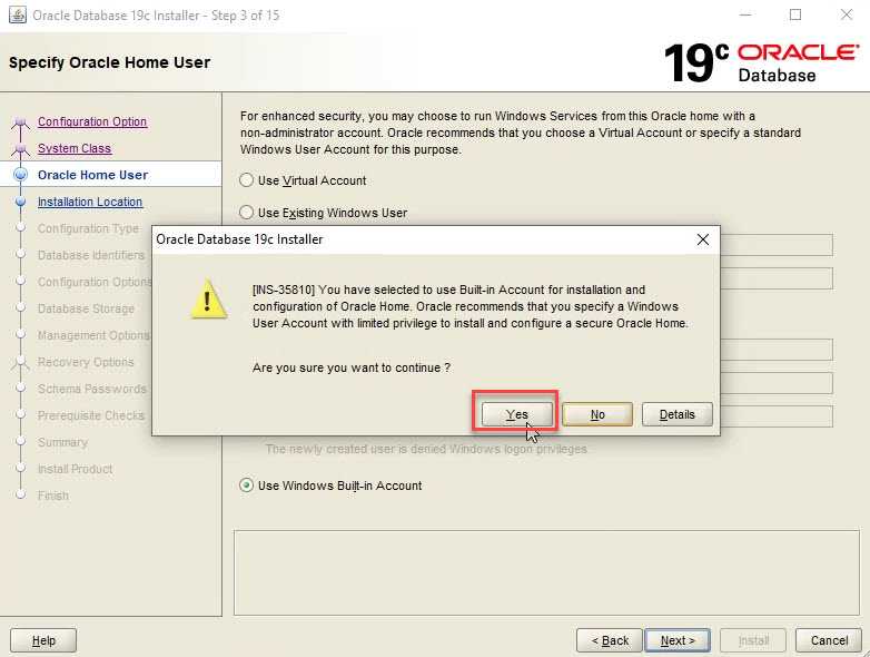 select built in account click yes